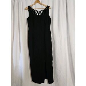 Liz Claiborne Night Black Long Shift Dress Lattice Neckline Size‎ 12